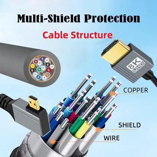 Alt view image 2 of 7 - 8K 60hz Micro HDMI Type-D 2.1 Male to HDMI Male Stretch Coiled Cable Left Angled for HDTV Computer Laptop Monitor 100cm