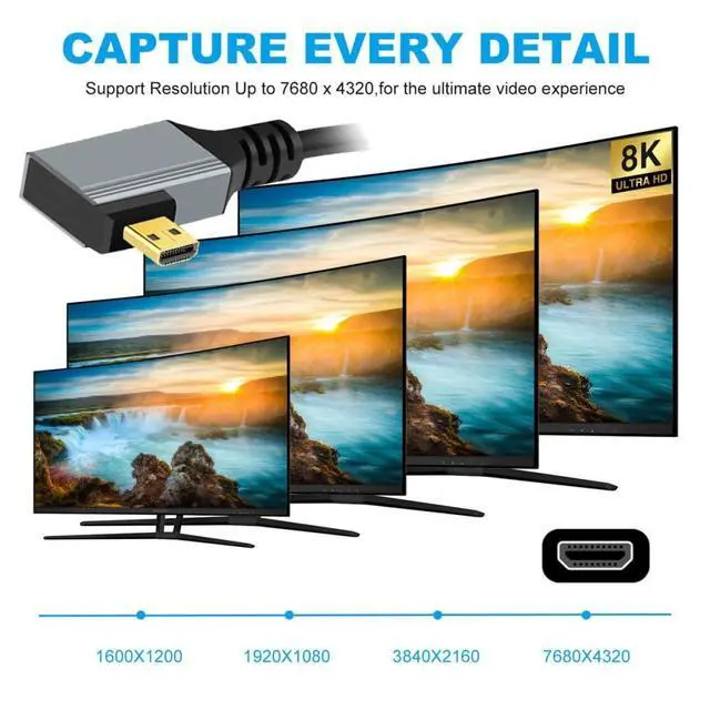 Alt view image 3 of 7 - 8K 60hz Micro HDMI Type-D 2.1 Male to HDMI Male Stretch Coiled Cable Left Angled for HDTV Computer Laptop Monitor 100cm