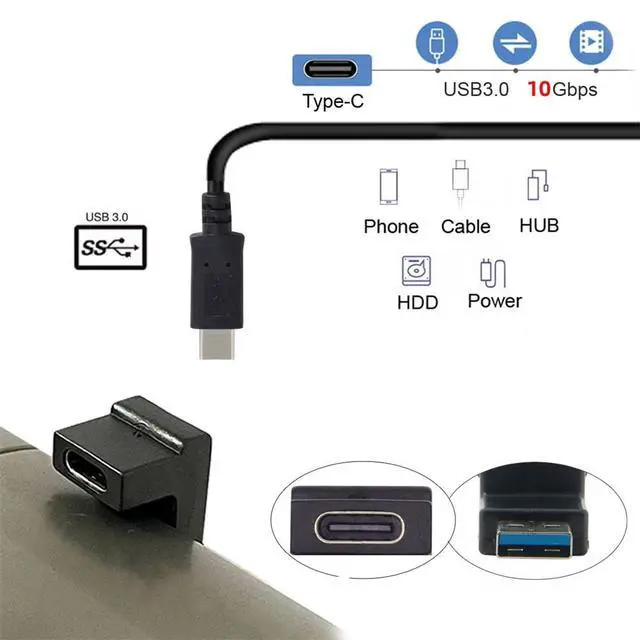 Alt view image 3 of 7 - USB-C Type C Female Back Angled Opposite U Shape to USB 3.0 A Male Data Adapter for Laptop Desktop