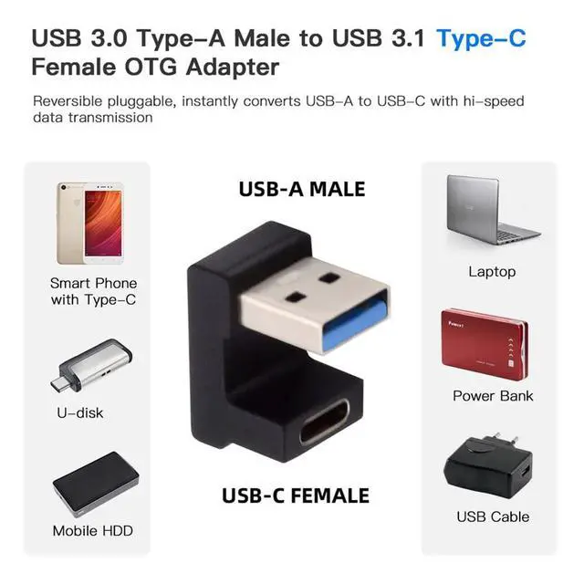 Alt view image 4 of 7 - USB-C Type C Female Back Angled Opposite U Shape to USB 3.0 A Male Data Adapter for Laptop Desktop