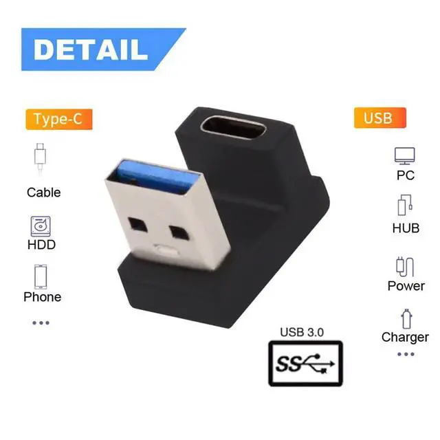 Alt view image 5 of 7 - USB-C Type C Female Back Angled Opposite U Shape to USB 3.0 A Male Data Adapter for Laptop Desktop
