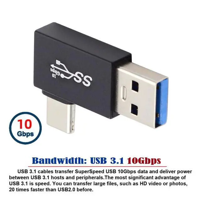 Alt view image 2 of 7 - 10Gbps USB3.0 Type A Male to USB 3.1 Type C Male Data Charge Adapter 90 Degree Right Angled for Laptop Phone