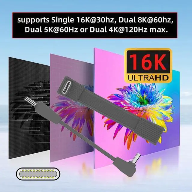 Alt view image 3 of 7 - 2pcs/Set 80Gbps 240W USB5.0 FPC Flat Slim Male to Male & Female Extension Cable Up Angled 90 Degree 16K 8K 60Hz 5K Compatible with 40Gbps USB4.0 Thunderbolt Grey