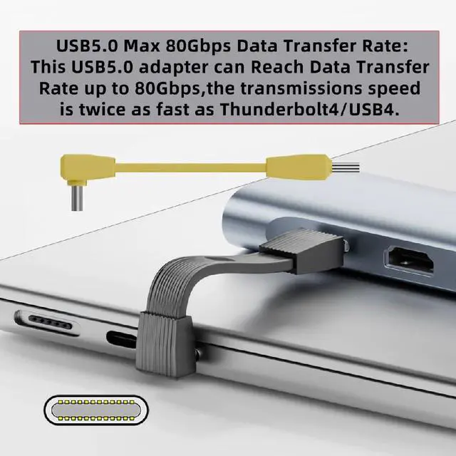 Alt view image 4 of 7 - 2pcs/Set 80Gbps 240W USB5.0 FPC Flat Slim Male to Male & Female Extension Cable Up Angled 90 Degree 16K 8K 60Hz 5K Compatible with 40Gbps USB4.0 Thunderbolt Yellow
