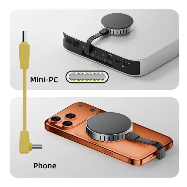 Alt view image 6 of 7 - 2pcs/Set 80Gbps 240W USB5.0 FPC Flat Slim Male to Male & Female Extension Cable Up Angled 90 Degree 16K 8K 60Hz 5K Compatible with 40Gbps USB4.0 Thunderbolt Yellow