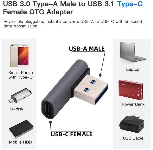 Alt view image 4 of 7 - USB-C Type C Female 90 Degree Left Angled Low Profile to USB 3.0 A Male Data Adapter for Laptop Desktop