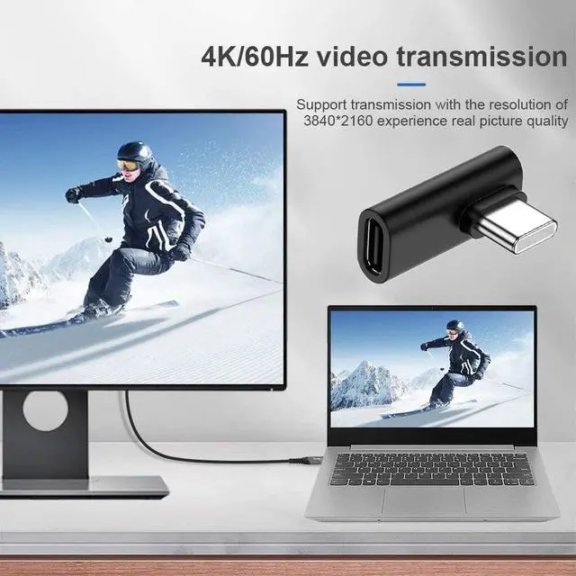 Alt view image 3 of 7 - 90 Degree Low Profile Right & Left Angled USB 3.1 Type-C Male to Female Extension Adapter for Laptop & Tablet & Phone