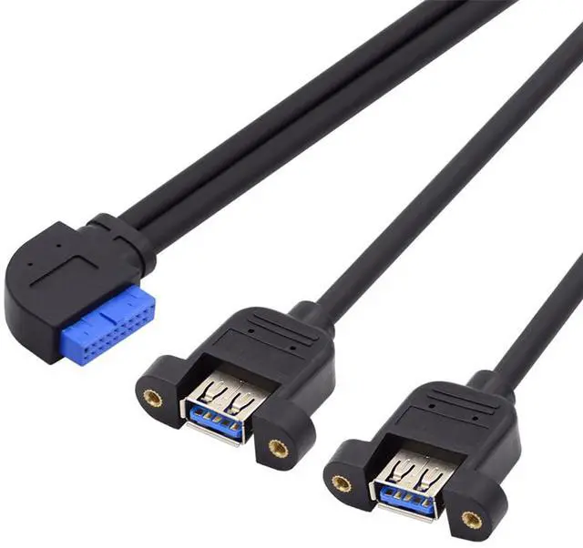 Main image of 5Gbps 19/20Pin Motherboard Header to USB 3.0 Dual Ports Female Screw Mount Type Extension Cable 90 Degree Right Angled