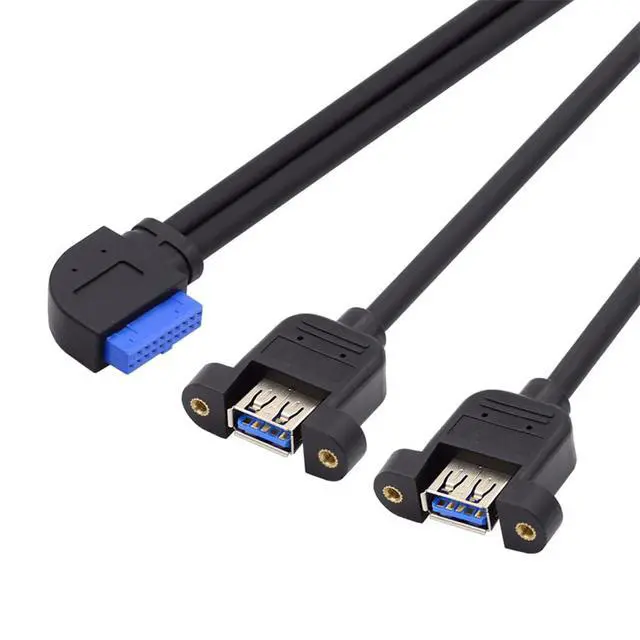 Main image of 5Gbps 19/20Pin Motherboard Header to USB 3.0 Dual Ports Female Screw Mount Type Extension Cable 90 Degree Left Angled
