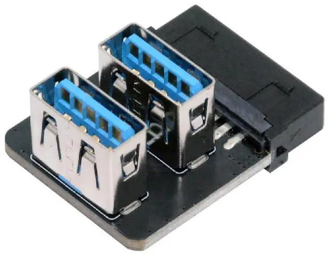 Main image of USB3.0 Motherboard 19/20pin Box Header Slot to 10Gbps Dual USB 3.0 Type-A Adapter Reverse Angled Vertical Type