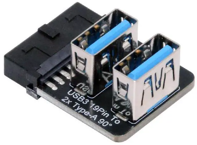 Main image of USB3.0 Motherboard 19/20pin Box Header Slot to 10Gbps Dual USB 3.0 Type-A Adapter Forward Angled Vertical Type