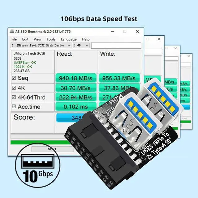 Alt view image 4 of 7 - USB3.0 Motherboard 19/20pin Box Header Slot to 10Gbps Dual USB 3.0 Type-A Adapter Forward Angled Vertical Type
