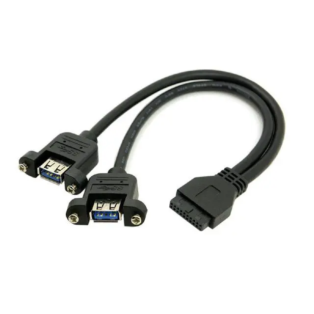 Alt view image 2 of 6 - USB 3.0 Dual Ports A Female Screw Mount Type to Motherboard 20pin Header Cable Black