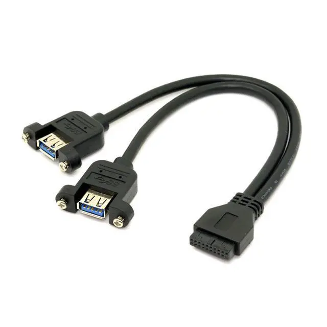 Alt view image 5 of 6 - USB 3.0 Dual Ports A Female Screw Mount Type to Motherboard 20pin Header Cable Black