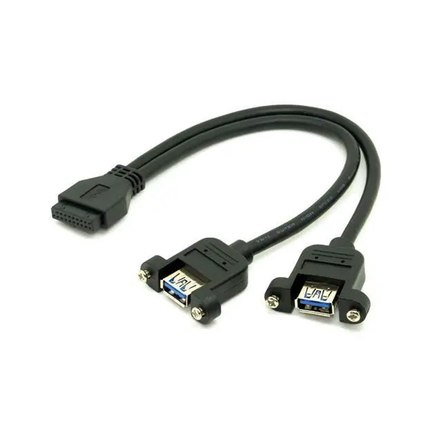 Alt view image 6 of 6 - USB 3.0 Dual Ports A Female Screw Mount Type to Motherboard 20pin Header Cable Black