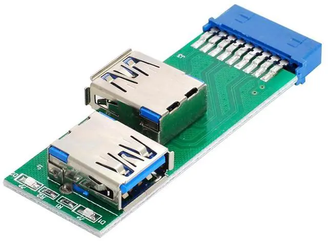 Main image of Dual Side USB 3.0 A Type Female to Motherboard 20Pin 19 Pin Box Header Slot Adapter PCBA with LED