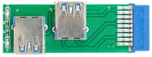 Alt view image 2 of 7 - Dual Side USB 3.0 A Type Female to Motherboard 20Pin 19 Pin Box Header Slot Adapter PCBA with LED
