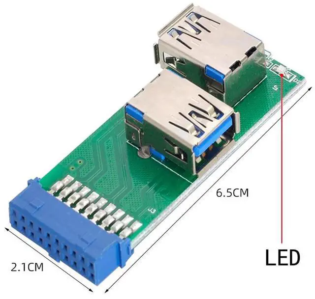 Alt view image 7 of 7 - Dual Side USB 3.0 A Type Female to Motherboard 20Pin 19 Pin Box Header Slot Adapter PCBA with LED