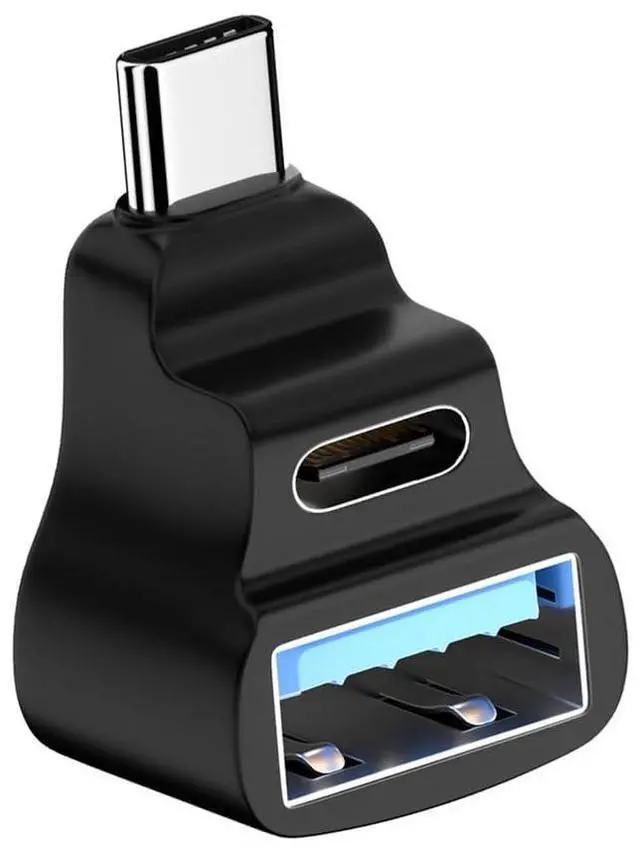 Main image of USB-C USB3.0 Male to Dual Type-A OTG & Type-C Female Data Power Splitter Adapter Angled 10Gbps Compatible with Steam Deck Laptop