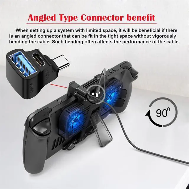 Alt view image 7 of 7 - USB-C USB3.0 Male to Dual Type-A OTG & Type-C Female Data Power Splitter Adapter Angled 10Gbps Compatible with Steam Deck Laptop