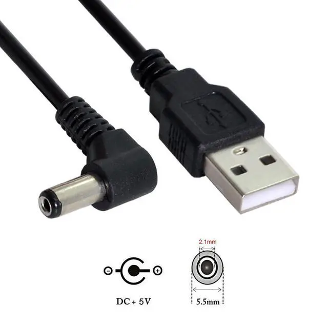 Alt view image 2 of 7 - USB 2.0 A Type Male to Right Angled 90 Degree 5.5 x 2.1mm DC 5V Power Plug Barrel Connector Charge Cable