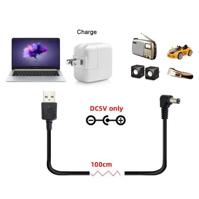 Alt view image 3 of 7 - USB 2.0 A Type Male to Right Angled 90 Degree 5.5 x 2.1mm DC 5V Power Plug Barrel Connector Charge Cable