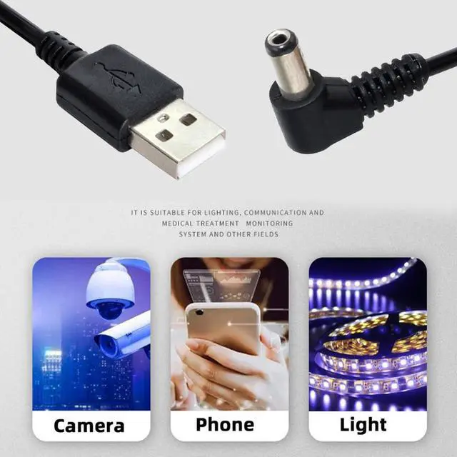 Alt view image 4 of 7 - USB 2.0 A Type Male to Right Angled 90 Degree 5.5 x 2.1mm DC 5V Power Plug Barrel Connector Charge Cable