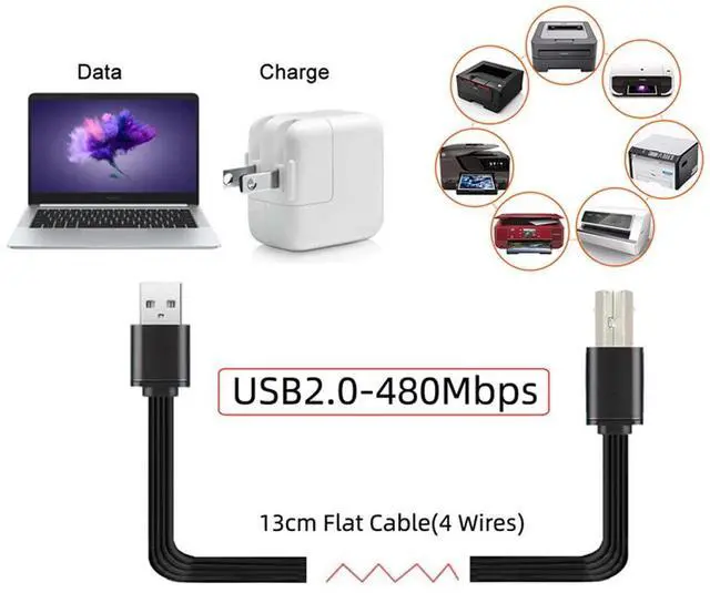 Alt view image 4 of 7 - 13cm USB 2.0 Type-A Male to Type-B Male Male Data Flat Slim FPC Cable for Scanner & Disk & Printer