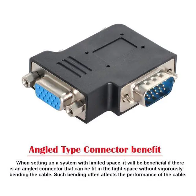 Alt view image 4 of 7 - HDB15Pin VGA RGB Screw Type Male to Female Right Angled 90 Degree Nut Type Extension Adapter for Monitor Displays
