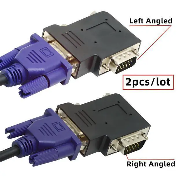 Alt view image 5 of 6 - 2pcs/lot HDB15Pin VGA RGB Screw Type Male to Female Left & Right Angled 90 Degree Nut Type Extension Adapter for Monitor Displays