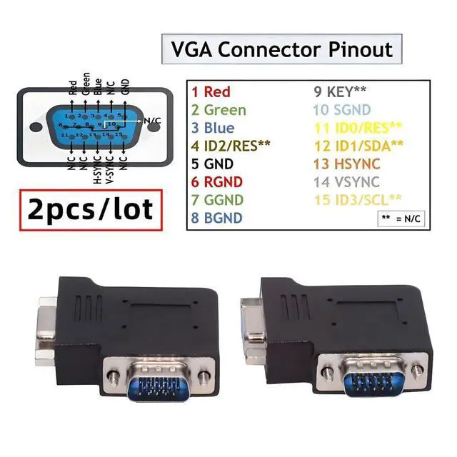 Alt view image 4 of 6 - 2pcs/lot HDB15Pin VGA RGB Screw Type Male to Female Left & Right Angled 90 Degree Nut Type Extension Adapter for Monitor Displays