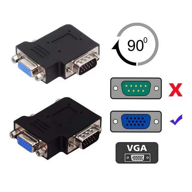 Alt view image 6 of 6 - 2pcs/lot HDB15Pin VGA RGB Screw Type Male to Female Left & Right Angled 90 Degree Nut Type Extension Adapter for Monitor Displays