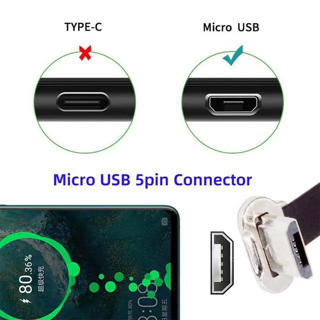 Alt view image 5 of 7 - 5Pin Ultra Slim Flat Data Micro USB2.0 Male to Micro USB Male Charge Cable 16cm Down to Up Angle 90 Degree Connector