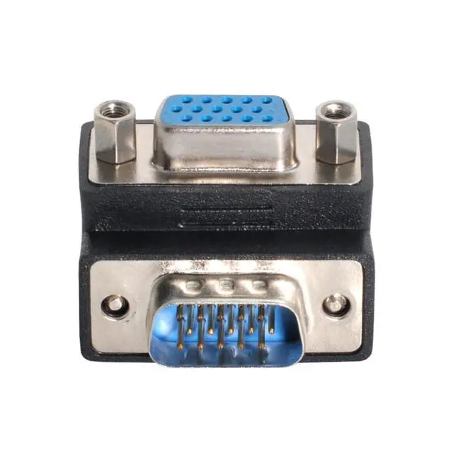 Alt view image 2 of 7 - HDB15Pin VGA RGB Screw Type Male to Female Down Angled 90 Degree Nut Type Extension Adapter for Monitor Displays
