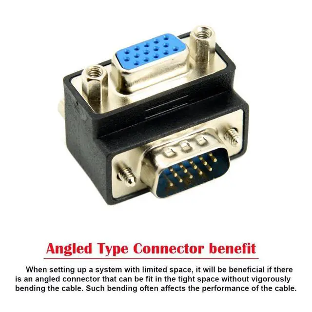 Alt view image 3 of 7 - HDB15Pin VGA RGB Screw Type Male to Female Down Angled 90 Degree Nut Type Extension Adapter for Monitor Displays