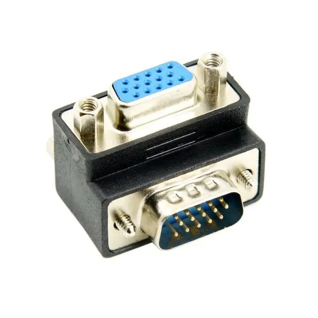 Alt view image 5 of 7 - HDB15Pin VGA RGB Screw Type Male to Female Down Angled 90 Degree Nut Type Extension Adapter for Monitor Displays
