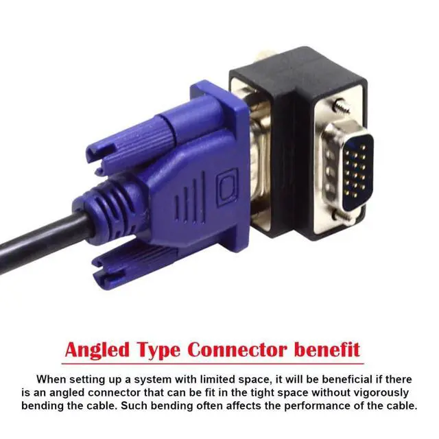 Alt view image 5 of 7 - HDB15Pin VGA RGB Screw Type Male to Female Up Angled 90 Degree Nut Type Extension Adapter for Monitor Displays