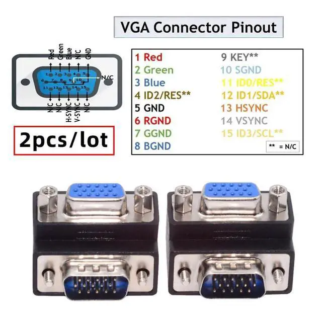 Alt view image 3 of 6 - 2pcs/lot HDB15Pin VGA RGB Screw Type Male to Female Up & Down Angled 90 Degree Nut Type Extension Adapter for Monitor Displays