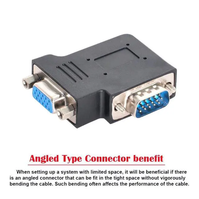 Alt view image 2 of 7 - HDB15Pin VGA RGB Screw Type Male to Female Left Angled 90 Degree Nut Type Extension Adapter for Monitor Displays