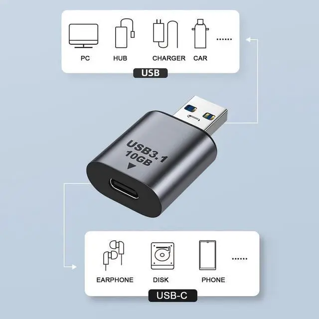 Alt view image 3 of 7 - 10Gbps USB-C USB 3.1 Type C Female to USB 3.0 A Male Data Adapter Data Power for Laptop Tablet Phone