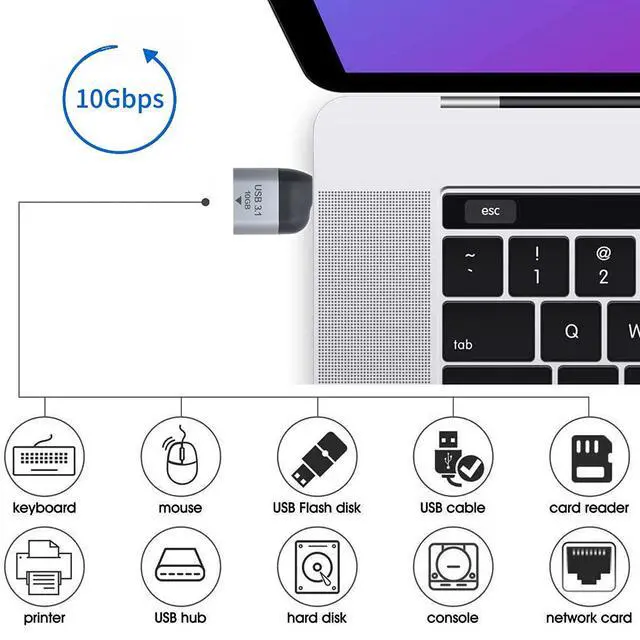 Alt view image 2 of 7 - USB 3.1 Type C Male Host to USB3.0 Type A Female OTG Data 10Gbps Adapter for Laptop & Phone