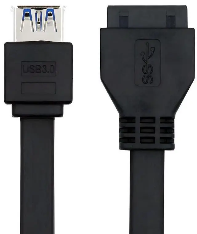 Main image of Cable Flat Dual Ports Stackable USB 3.0 Female to Motherboard 20pin 19Pin Header Data Cable with DIP Pins 50cm