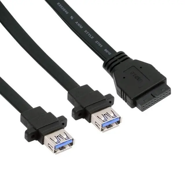 Main image of Ultra Slim Flat Dual USB3.0 Female Type-A Panel Type to Motherboard 20pin 19Pin Header Data Cable 50CM