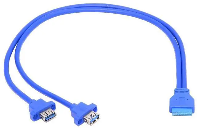 Main image of 5Gbps USB 3.0 Dual Port Female Type-A Panel Type to Motherboard 20Pin 19Pin Header Cable 50cm
