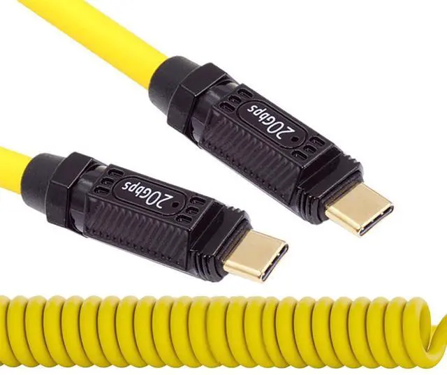 Main image of 20Gbps 140W USB4 Stretch Coiled USB-C Cable 8K for Gaming Keyboard Mouse Type-C Male to Male Cable Power & Data 180CM Yellow