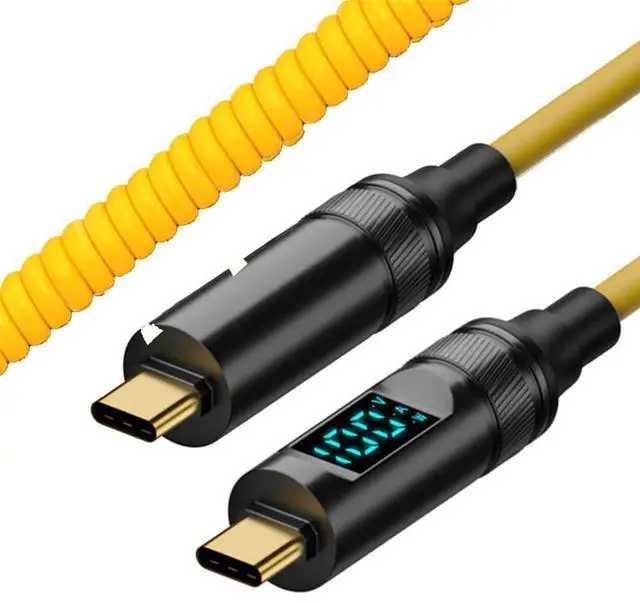 Main image of 20Gbps USB-C USB4 Smart LED Display Stretch Coiled Cable 100W 8K for Laptop Disk PhoneType-C Male to Male Cable Power & Data 180CM