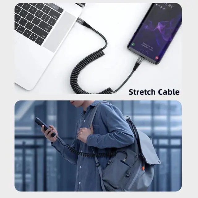 Alt view image 4 of 7 - 20Gbps 100W USB-C Stretch Coiled USB4 Cable 8K for Laptop Keyboard Tablet Type-C Male to Male Cable Power & Data 1.8M