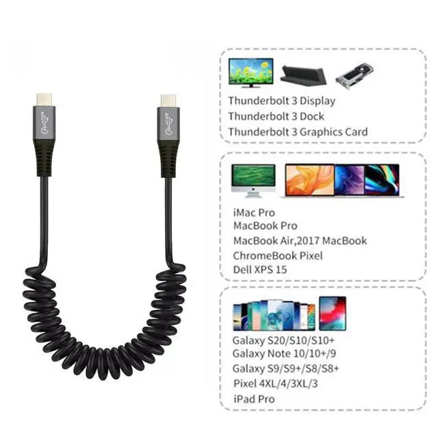 Alt view image 6 of 7 - 20Gbps 100W USB-C Stretch Coiled USB4 Cable 8K for Laptop Keyboard Tablet Type-C Male to Male Cable Power & Data 1.8M