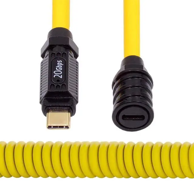 Main image of 20Gbps 140W USB4 Stretch Coiled USB-C Cable 8K for Gaming Keyboard Mouse Type-C Male to Female Cable Power & Data 180CM Yellow