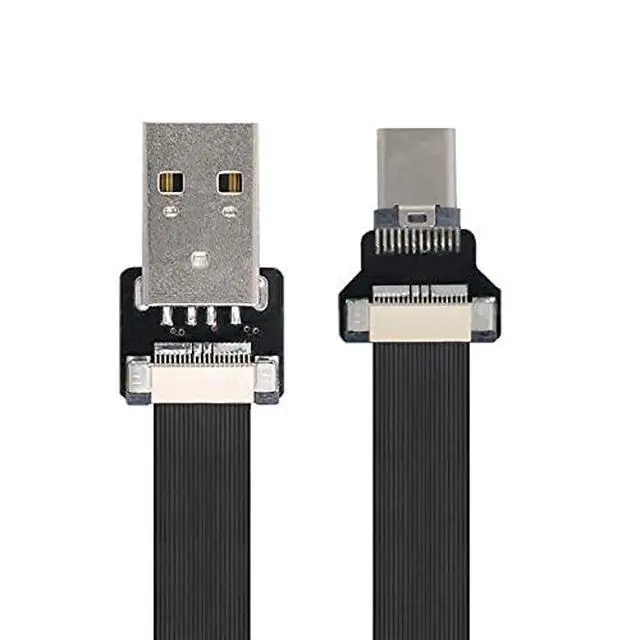 Alt view image 2 of 7 - USB 2.0 Type-A Male to USB-C Type-C Male Data Flat Slim FPC Cable for FPV & Disk & Phone 100cm